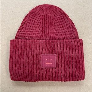 Acne Studios Burgundy Red Wool Knit Fisherman Beanie Toque Hat New